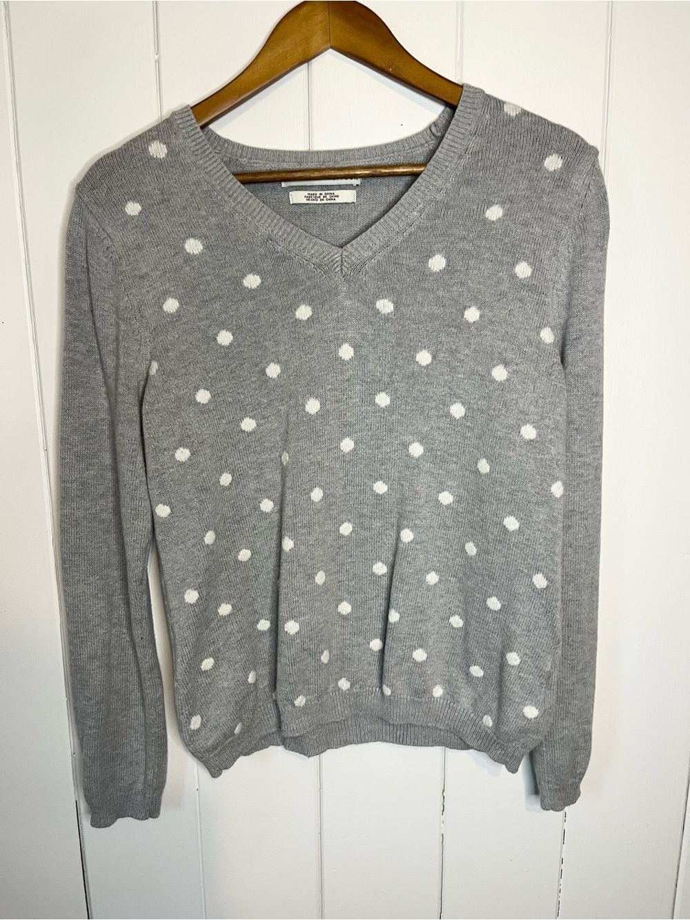Tommy Hilfiger Grey with White Polka Dot V-Neck Sweater.